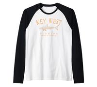 Key West Florida Shark Lettres rétro arquées Orange Manche Raglan