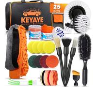 KEYAYE 25 Pièces Kit Nettoyage Voiture Interieur Exterieur - Lot de Produit Nettoyage Voiture avec Brosse Jante Nettoyage Voiture, Pinceau Detailing Auto, Chiffon et Gant Microfibre, Pads Polissage
