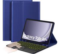 Keyboard Case Compatible with Samsung Galaxy Tab ¿9 Plus 2023 11 Inch with Touchpad, Illuminated 7 Colors Removable Wireless AZERTY Keyboard, Midnight Blue