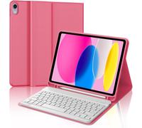 Keyboard Case for iPad 10/11 Generation (10.9 Inch 2022/11 Inch A16 2025), Magnetic AZERTY Layout Keyboard Case for iPad 10th/11th with Pencil Holder, Pink