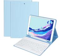 Keyboard Case for iPad 10.2 9th/8th/7th Generation 2021/2020/2019/Air 3 2019/Pro 10.5, AZERTY French Removable Wireless Bluetooth Keyboard Case Auto Wake/Sleep (Light Blue)