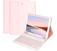 Keyboard Case for iPad 10.2 9th/8th/7th Generation 2021/2020/2019/Air 3 2019/Pro 10.5, AZERTY French Removable Wireless Bluetooth Keyboard Case Auto Wake/Sleep (Pink)