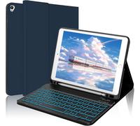 Keyboard Case for iPad 10.2 Inch 9th/8th/7th Generation ¿ Air 3, Pro 10.5, Removable French Bluetooth AZERTY Cover, 7 Backlights, Pen Slot, Dark Blue
