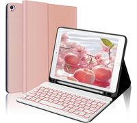 Keyboard Case for iPad 10.2 Inch iPad 9th/8th/7th Generation - iPad Air 3, iPad Pro 10.5, 7 Backlit French AZERTY Keyboard Cover with Removable Bluetooth Keyboard with Pen Slot, Rose Gold