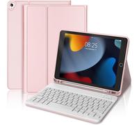Keyboard Case for iPad 9th/8th/7th Generation 2021/2020/2019 10.2""/iPad Air 3 10.5"" 2019/iPad Pro 10.5, AZERTY French Magnetic Removable Bluetooth Keyboard Case with Pencil Holder, Pink