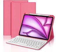 Keyboard Case for iPad Air 11 (M3 2025/M2 2024) ¿ iPad Air 5/4 Magnetic French AZERTY Keyboard, Shockproof Back Cover, Multi-Position Cover with Stylus Storage Function, Red