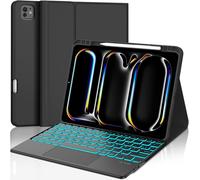 Keyboard Case for iPad Pro 11 Inch (M4) 2024, French AZERTY ¿ 7 Colour Backlit Keyboard Trackpad iPad Pro 11 Inch Case with Pen Slot, Detachable Wireless Bluetooth Keyboard, Black