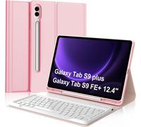 Keyboard Case for Samsung Galaxy Tab S9 FE Plus/S9 Plus 12.4 Inch 2023, Removable French AZERTY Keyboard Case Wireless Bluetooth Layout with Pencil Holder, Pink
