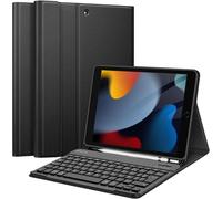 Keyboard for iPad 9th Generation 2021/iPad 8 2020/iPad 7 2019 10.2 Inch - AZERTY Wireless Bluetooth Keyboard, Soft Back Cover Case with Pen Storage, Black