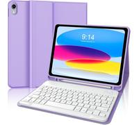 Keyboard iPad 10th Generation 10.9 Inch 2022/11th Generation A16 2025 11 Inch, Keyboard Case for iPad 11/10 Generation, AZERTY French Detachable Bluetooth Keyboard with Pen Slot, Light Purple