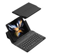 Keyboard Plain Leather Cover for Samsung Galaxy Z Fold 3 Case Bluetooth Mute Keyboard Wireless Folding Stand funda for fold3 (Black)