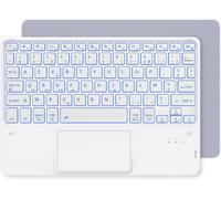 Keyboard with Touchpad, Wireless Bluetooth Keyboard 10 Inches with Backlight, [AZERTY] Slim Lightweight Keyboard for iPad, iPad Pro/Air, Android Samsung, Xiaomi, Huawei, Lenovo Tablet, White