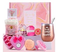 KEYBOO Coffret Cadeau Femme pour Bougie Parfumée & Soins du Corps, Cadeau Anniversaire pour Femme 15-70 Ans, Idée Cadeau Wellness pour Maman & Meilleure Amie, Set de 9 Articles（Rose）