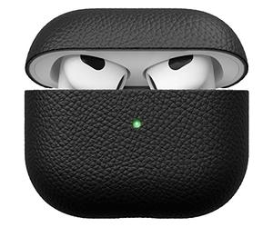 KeyBudz Artisan Étui en Cuir véritable pour Apple AirPods 3 Noir