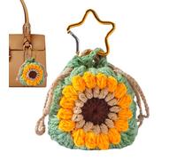 Keychain Coin Pouce,Weaving Sunflower Key Fob,Portable Trendy Drawstringss, Protective Coin Pouch for Women Men Girls Teens School Handbag Cards Keys