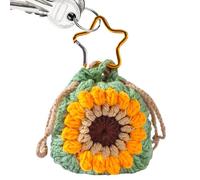 Keychain Coin Pouch, Crochet Sunflower Wallet Charm, 3.54x3.54 inches Tiny Coin & Card Pouches for Women, Cute Daypack Pendant Handbags, Schoolbags, and Backpacks