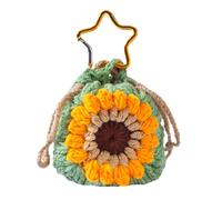 Keychain Coin Purse, Woven Sunflower Keyring Charm, Portable Trendy Drawstring Mini Pouch, Protective Wallet for Cards Keys, for Women Men Teens School Bags