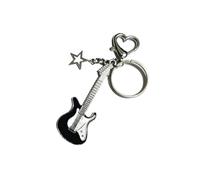 KeyChain Guitar Love Heart Star For Men Women Sweet Cool Trendy Pendant Rock Punk Vintage Accessories(D black white)
