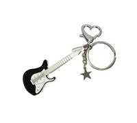 KeyChain Guitar Love Heart Star For Men Women Sweet Cool Trendy Pendant Rock Punk Vintage Accessories(A black white)