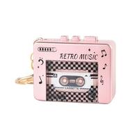 Keychain - Mini Cassette Audio Accessory, Pocket Music Tape Charm with Ten Track Playback Fun, Lightweight Retro Style Sound Button Control, Ideal for Backpack Purse Party Travel Office School