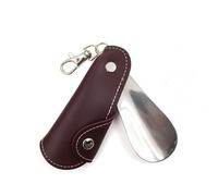 Keychaine Chausse-pied | Petit chausse-pied paresseux | Chausse-pied court en acier inoxydable | Chausse-pied portable | Chausse-pied avec étui en cuir PU Porte-clés pliable