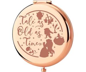 KEYCHIN Miroir de poche de la princesse Belle - Cadeau de princesse - Rose - Tale As Old As Time Belle - Miroir de maquillage compact - Fairytale Beast Movie Merch (Tale As Old-RG)
