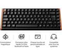 Keychron Clavier gamer K2 HE – sans fil Bluetooth, interrupteurs magnétiques – Azerty Noir/Bois