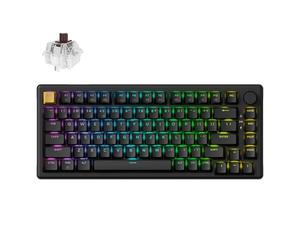 Keychron J2 Clavier mécanique sans fil, 2,4 GHz, Bluetooth QMK 75 %, disposition RVB avec bouton, interrupteur marron remplaçable à chaud, compatible avec Mac, Windows, Linux pour bureau de jeu - Noir