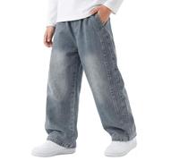 Keyck Jean Baggy Garçon Enfants Pantalon en Denim avec Taille Élastique Multiples Poches Loose Fit Décontracté Large Long Jeans Casual Mode Streetwear Ado Pant pour 10-11 Ans, Bleu Clair