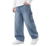 Keyck Jean Baggy Garçon Enfants Pantalon en Denim avec Taille Élastique Multiples Poches Loose Fit Décontracté Large Long Jeans Casual Mode Streetwear Ado Pant pour 9-10 Ans, Bleu