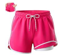 Keyck Maillot de Bain Enfant Séchage Rapide Garçon Fille Short de Bain avec Doublé Épaisseur Cordon Réglable Bandes Réfléchissantes et Poches Respirant Maillots de Natation Plage Surf 7-8 Ans, Rose