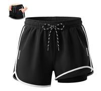 Keyck Maillot de Bain Enfant Séchage Rapide Garçon Fille Short de Bain avec Doublé Épaisseur Cordon Réglable Bandes Réfléchissantes et Poches Respirant Maillots de Natation Plage Surf 13-14 Ans, Noir