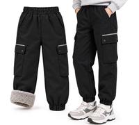 Keyck Pantalon Cargo Imperméable Softshell Doublé Polaire Enfant 5-14 Ans | Automne Hiver Thermique, Coupe-Vent Garçon Fille Ski Neige Pluie Pantalons, Bandes Réfléchissantes et Poches, Outdoor Jogging