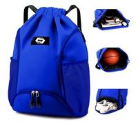 Keyck Sac à Dos à Cordon Sac de Sport pour Homme Femme, Sacs à Cordon Légers avec Compartiment Chaussure y Poche Humide, Grand Sac à Dos Sac Piscine Résistant à L'eau pour Basketball Football, Bleu