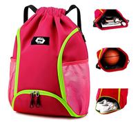 Keyck Sac à Dos à Cordon Sac de Sport pour Homme Femme, Sacs à Cordon Légers avec Compartiment Chaussure y Poche Humide, Grand Sac à Dos Sac Piscine Résistant à L'eau pour Basketball Football, Rose