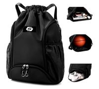 Keyck Sac à Dos à Cordon Sac de Sport pour Homme Femme, Sacs à Cordon Légers avec Compartiment Chaussure y Poche Humide, Grand Sac à Dos Sac Piscine Résistant à L'eau pour Basketball Football, Noir