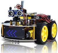 KEYESTUDIO 4WD Projet Robot Auto Car avec Module Follow Line, capteur à ultrasons, Module Bluetooth, Kit de Voiture Robot Intelligent pour Les passionnés de Programmation Arduino