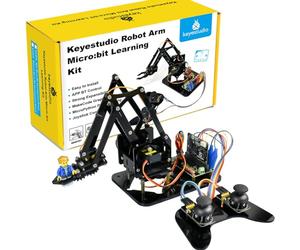 KEYESTUDIO BBC Micro:bit 4-DOF Robot Arm Kit with Microbit V2, STEM Education Kit with MakeCode/Python Coding Programming Learning for 14+ Teenagers