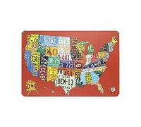 KEYGAMER Plaque d'immatriculation en métal avec carte rouge des États-Unis Road 66, plaque vintage pour garage, bar, décoration murale 20,3 x 30,5 cm