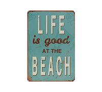KEYGAMER Plaque en métal avec inscription « Life Is Good At The Beach » - Style vintage - Pour garage, bar, décoration murale - 20,3 x 30,5 cm