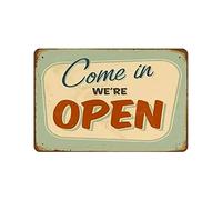 KEYGAMER Plaque vintage en métal « Come In We're Open » - Pour garage, bar, décoration murale - 20,3 x 30,5 cm