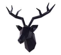 Keygift Décoration murale en forme de tête de cerf géométrique noir en résine 48 x 17 x 43 cm