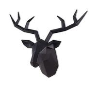 Keygift Tête de cerf - Décoration murale géométrique en bois de cerf noir - Sculpture murale en résine imitation taxidermie - 35,6 x 14,9 x 28 cm