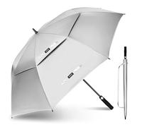 KEYHOT Parapluie Golf UV Protection XL/XXL, Parapluie de Golf Grande Taille UV, Grand Modèle Double Canopy Résistant aux Vents pour Homme et Femme (Argent/Noir)