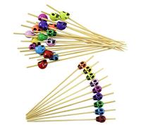 KEYIDO® Lot de 100 pics à cocktail en bois faits à la main avec tête de mort pour Halloween, apéritif, fruits et apéritifs, fournitures de décoration effrayantes pour Halloween