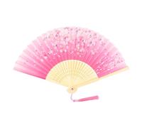 KEYIDO Rose Eventail Japonais Éventail Solide Bois Éventails Tissu Soie Evantail Bambou Chinois Evantaille Plié avec Frange Style pour Femme Mariage Été Enfant Fille Homme