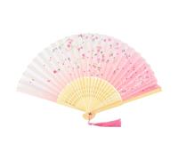 KEYIDO Rose Eventail Japonais Éventail Solide Bois Éventails Tissu Soie Evantail Bambou Chinois Evantaille Plié avec Frange Style pour Femme Mariage Été Enfant Fille Homme