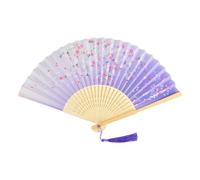 KEYIDO Violet Eventail Japonais Éventail Solide Bois Éventails Tissu Soie Evantail Bambou Chinois Evantaille Plié avec Frange Style pour Femme Mariage Été Enfant Fille Homme