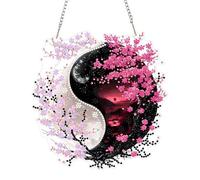 KEYIFA 5D Fleur De Cerisier Yin Yang Diamond Painting, DIY Peinture Diamant Pendentif, Loisir Creatif Adulte Pendentif en Strass Ornement Suspendu Double Face Pour La Décoration de La Maison