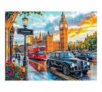 KEYIFA Rues de Londres Peinture par Numéros pour Adulte, Kits de Peinture au Numéro avec Acrylique et Pinceaux, DIY Creatif Toile Kits Ville Paint by Numbers, Décoration de Maison 40x30cm